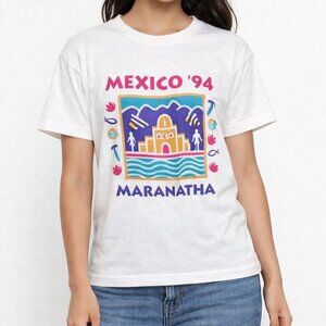 Vintage All Sport Maranatha 1994 Mexico T-Shirt Adult Size Large Pink Blue White